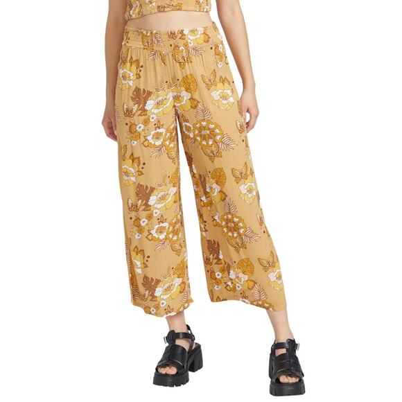 VOLCOM NWT $56 Sun Keep Pant Pull-on Tropic Yellow Floral Size M - Picture 1 of 11